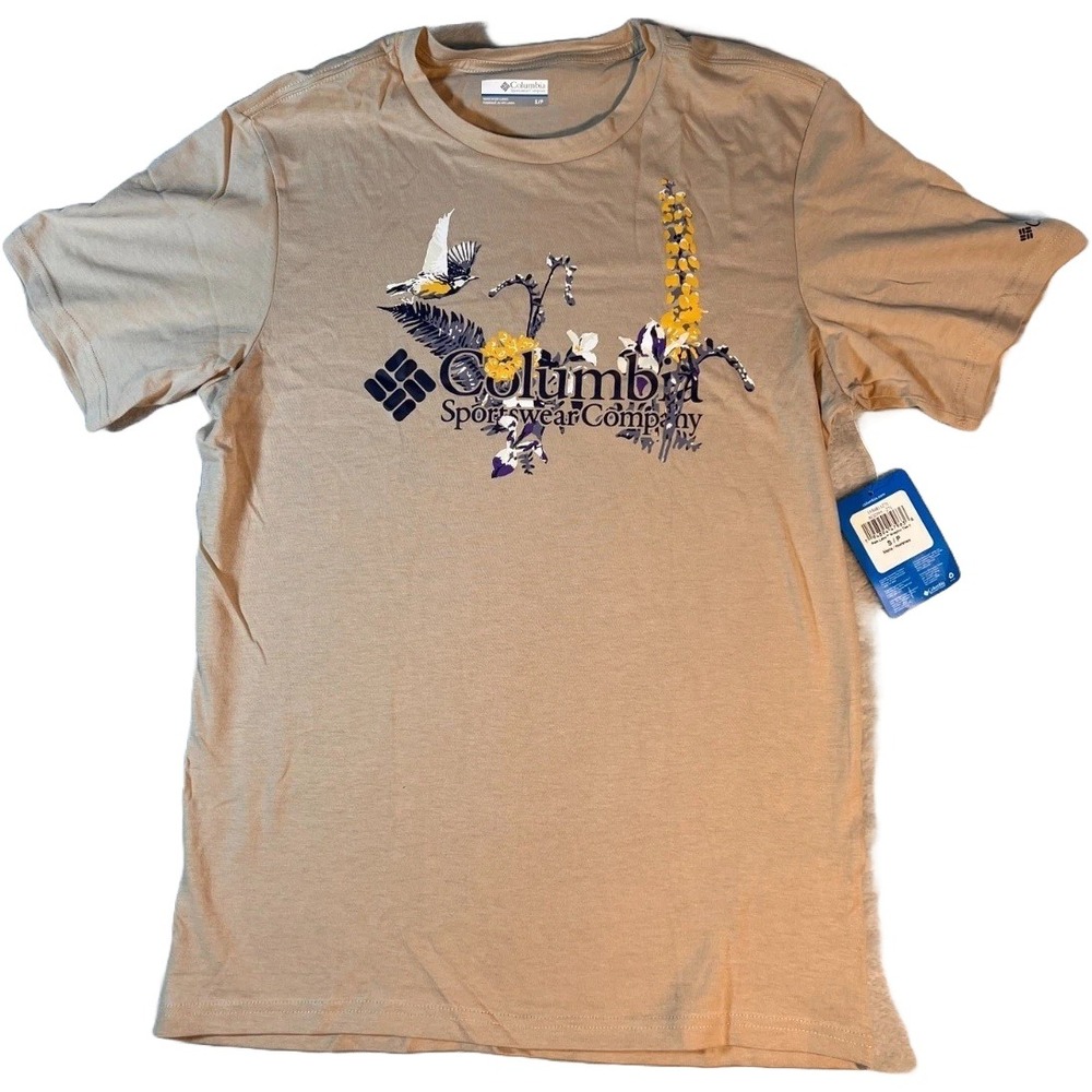 Columbia Path Lake Graphic Tee II Mens Tan Floral T-Shirt Size Small NWT